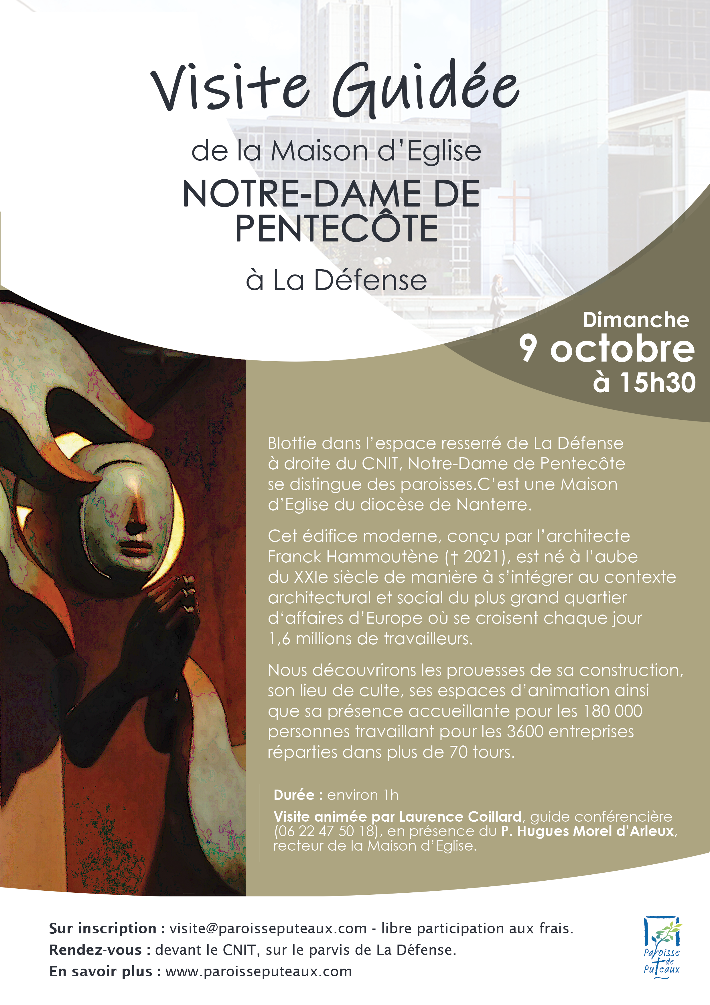 Affiche de la visite guidée de ND de Pentecôte à La Défense